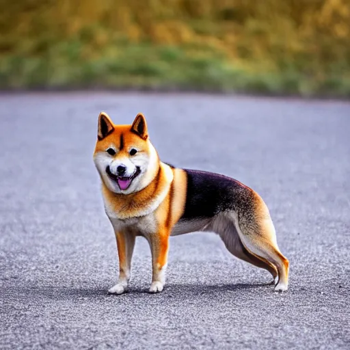 Prompt: Shiba Inu in a wolfpack, 8k UHD, Nature photography, high detail, High quality, stunning lighting, beautiful lighting,