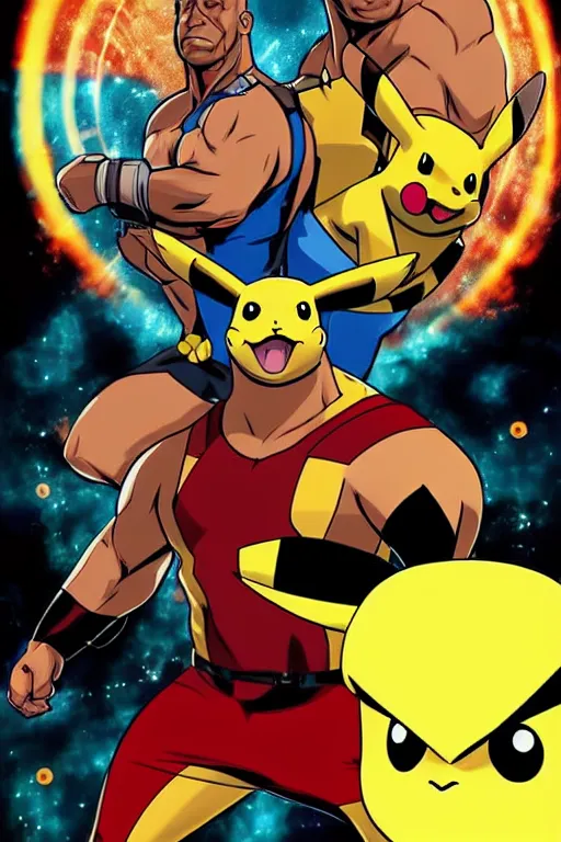 Image similar to Breathtaking comic book style of Pikachu and Dwayne Johnson fusion, high quality, 8k, very detailed