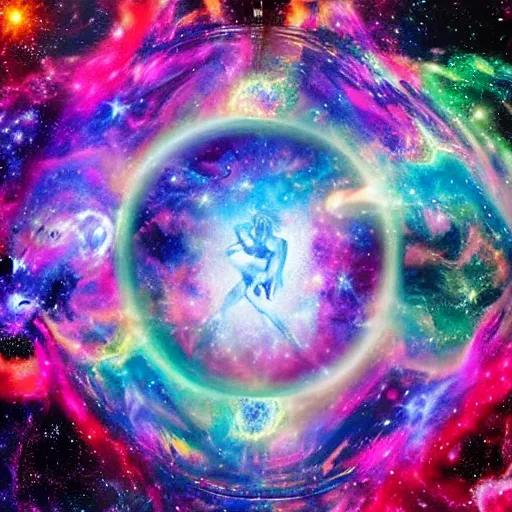 Image similar to lady gaga, lady gaga, lady gaga, galaxies and nebula flowing out of his body, artgerm, psychedelic floral planets