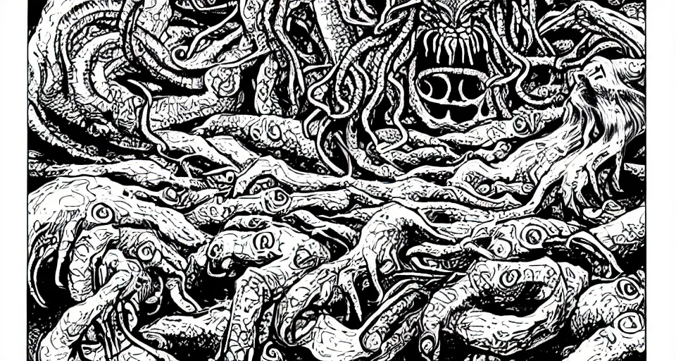 Image similar to cthulhu lovecraftian horror cinematic, in the style of junji ito, lineart, manga