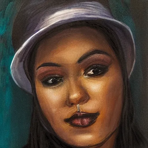 Prompt: samira said singer black hat portrait