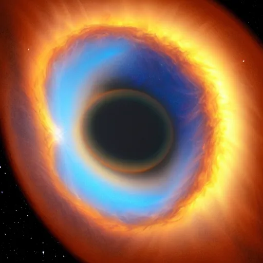 Image similar to neutron star exploding in a dramatic realistic manner near a black hole