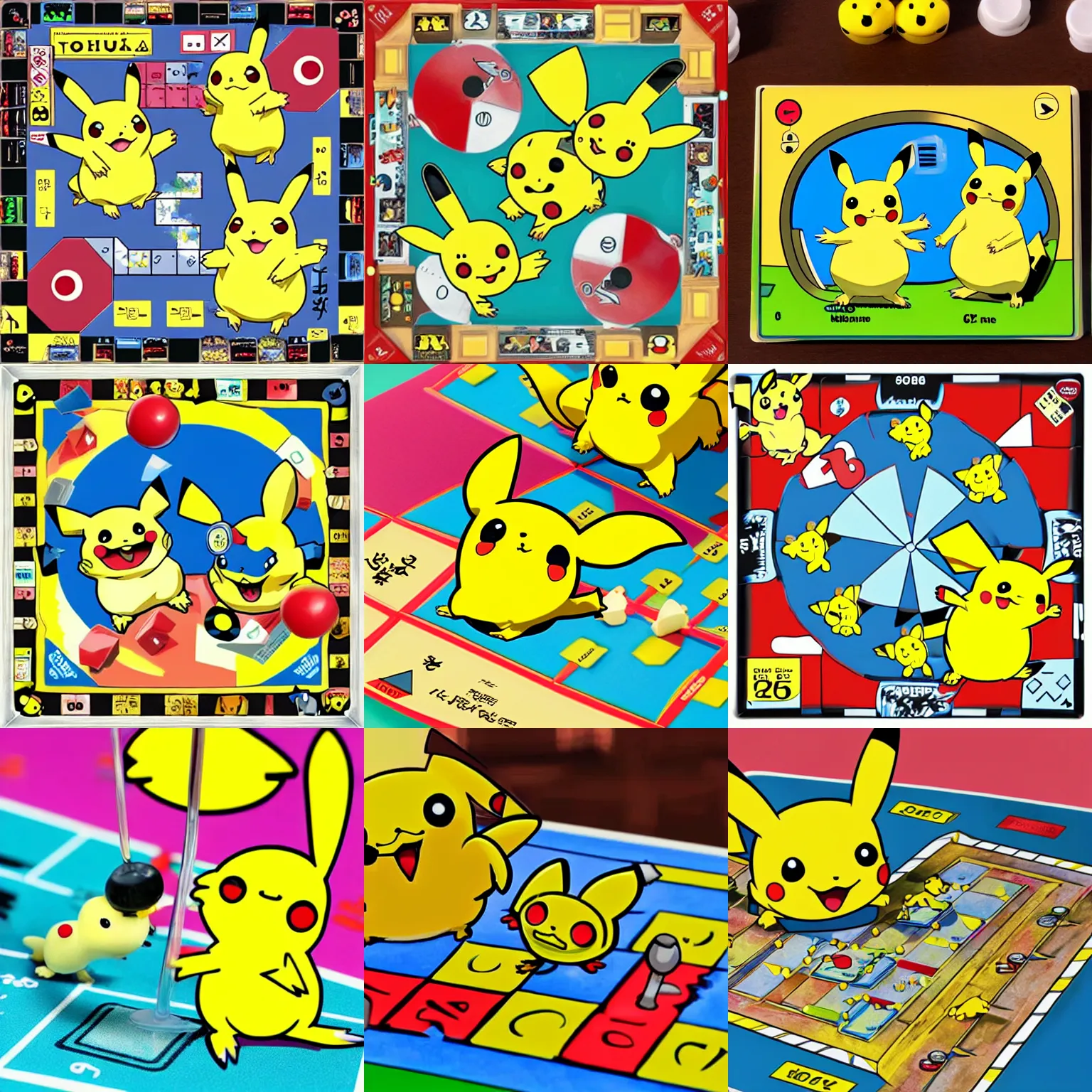 Prompt: two cute pikachus playing board game, anime