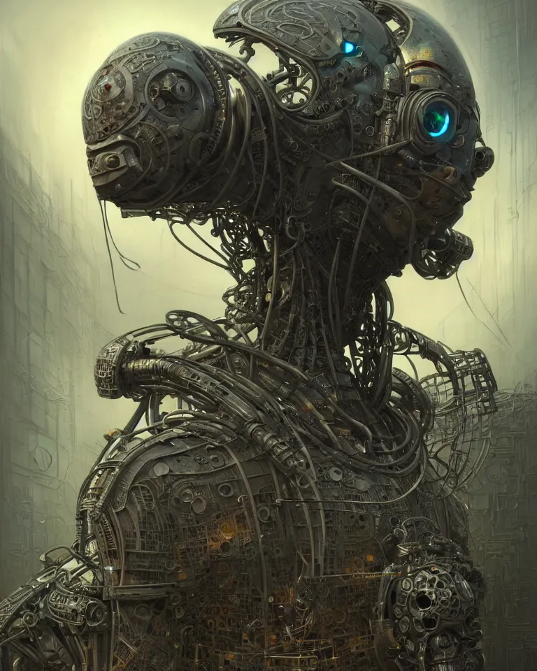 Image similar to low angle shot of a cyberpunk robot character, in chernobyl, intricate, elegant, highly detailed, centered, digital painting, artstation, concept art, smooth, sharp focus, illustration, artgerm, tomasz alen kopera, peter mohrbacher, donato giancola, joseph christian leyendecker, wlop, boris vallejo