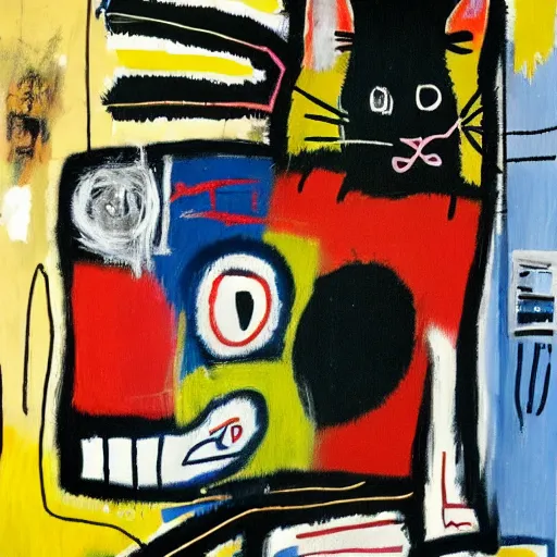 Prompt: a cat painted by basquiat