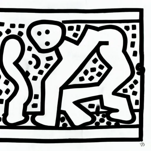 Prompt: a white dog and a black cat by keith haring