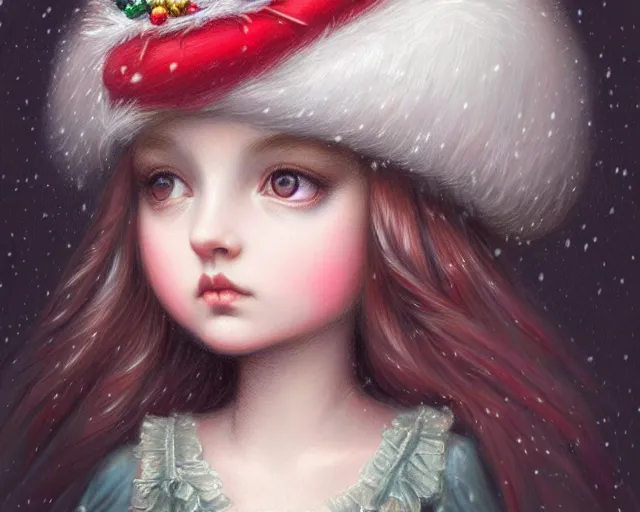 Image similar to closeup profile portrait of victorian london streets, nicoletta ceccoli, mark ryden, lostfish, max fleischer, hyper realistic, artstation, illustration, digital paint, matte paint, vivid colors, bright, cheerful, detailed and intricate christmas environment