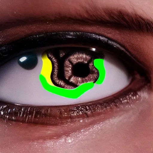 Prompt: close-up of a face with intricate detailed light-emitting OLED tatoos on the skin and contact lenses showing health information and vital sign visualizations, heart rate, ultra HD realistic wide focus 8k ultra soft light RTX on VFX octane render pixiv pinterest colorful more reflection