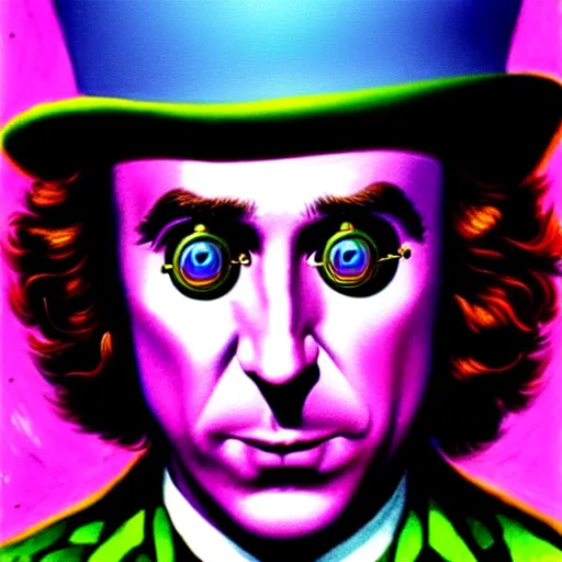 Image similar to An extremely psychedelic portrait of willy wonka, surreal, LSD, face, detailed, intricate, elegant, lithe, highly detailed, digital painting, artstation, concept art, smooth, sharp focus, illustration, art by Jason Edmiston