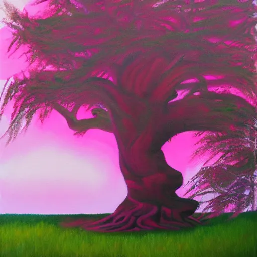 Image similar to big tree panting pink light