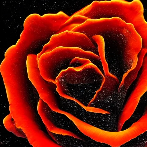 Image similar to award - winning macro of a beautiful black rose made of molten magma and nebulae on black background by harold davis and harold feinstein, highly detailed, hyper - realistic, inner glow, trending on deviantart, artstation and flickr, nasa space photography, national geographic