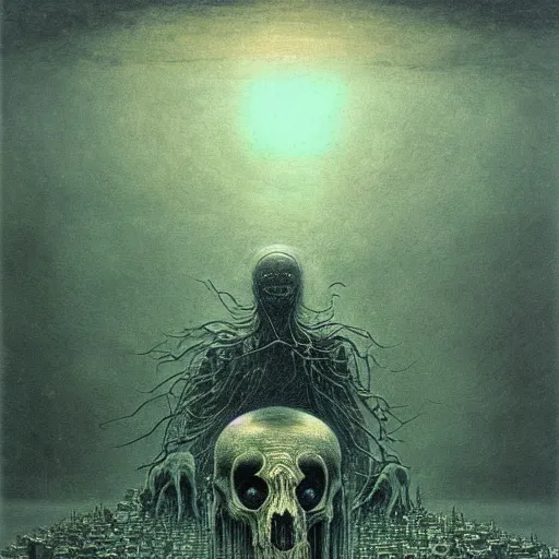 Image similar to bmw beksinski, eldritch, apocalypse, creepy creature, horror spooky