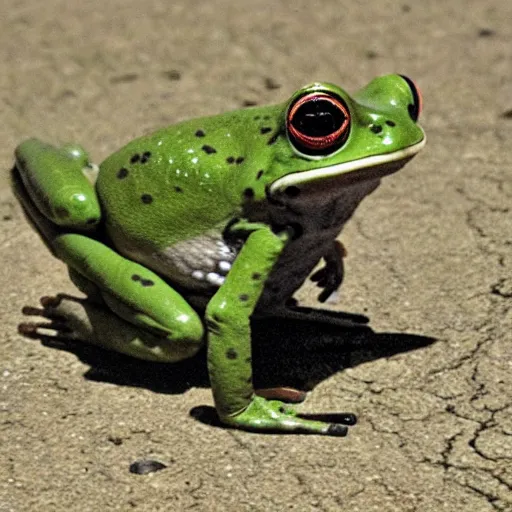 Image similar to a rare military frog equipped with rocket launcher and night vision target acquisition system, photo from janes weekly