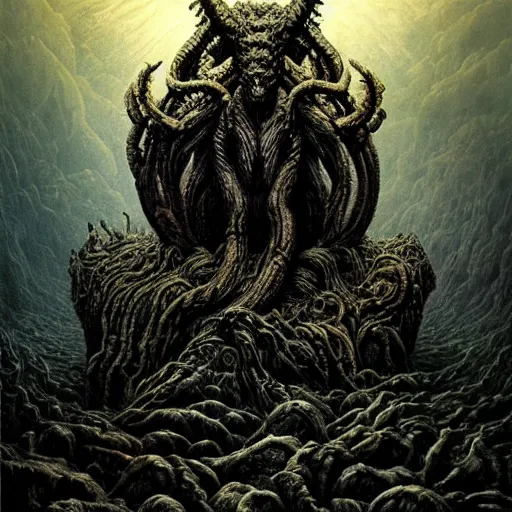 Prompt: Outer God Shub-Niggurath The Black Goat of the Woods with a Thousand Young, intricate detailed painting movie poster, golden ratio, trending on cgsociety, majestic, dark epic fantasy, trending on artstation, by Zdizslaw Beksinski, Darius Zawadzki and H.R. Giger, highly detailed, vibrant, cinematic quality character render; low angle; ultra high quality model; production quality cinema model