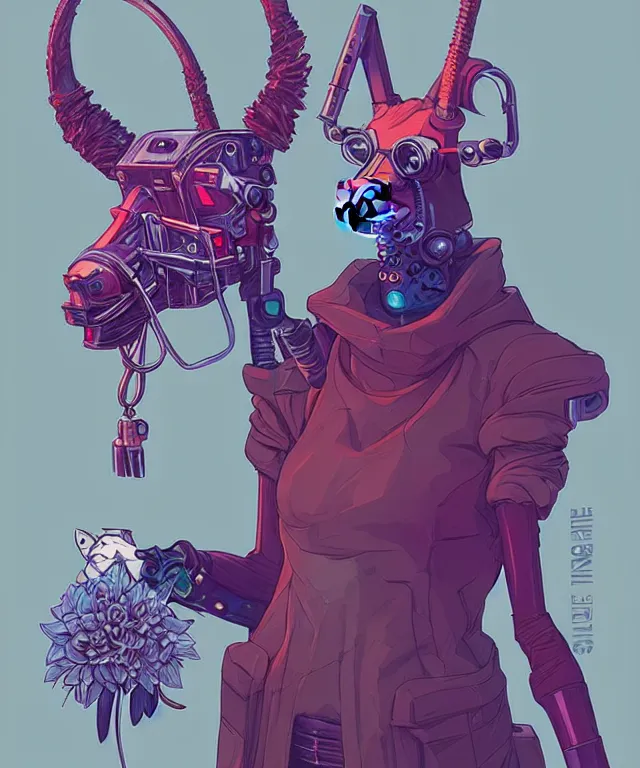 Prompt: a portrait of an anthropomorphic cyberpunk llama holding a flower, cyberpunk!, fantasy, elegant, digital painting, artstation, concept art, matte, sharp focus, illustration, art by josan gonzalez