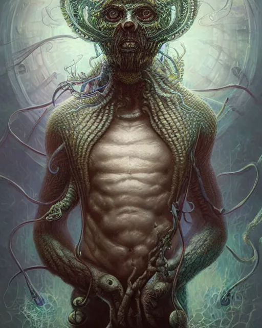 Image similar to lovecraft biopunk portrait of andy gibb by tomasz alen kopera and peter mohrbacher.