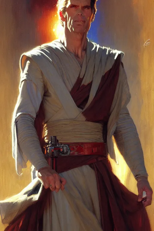 Image similar to detailed portrait of a kevin conroy dressed as jedi, painting by gaston bussiere, craig mullins, j. c. leyendecker