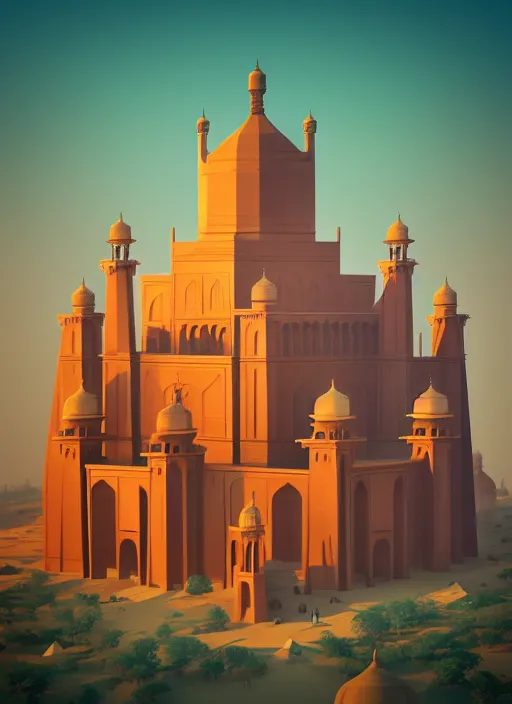 Image similar to a low poly isometric render of taj mahal in the style of monument valley, intricate, elegant, smooth shading, soft lighting, illustration, simple, solid shapes, by magali villeneuve, jeremy lipkin and michael garmash, rob rey and kentaro miura style, octane render