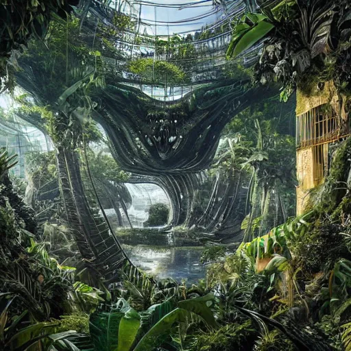 Prompt: epic, ultra detailed, hyper - real alien jungle by zaha hadid and greg rutkowski inside salvador dali