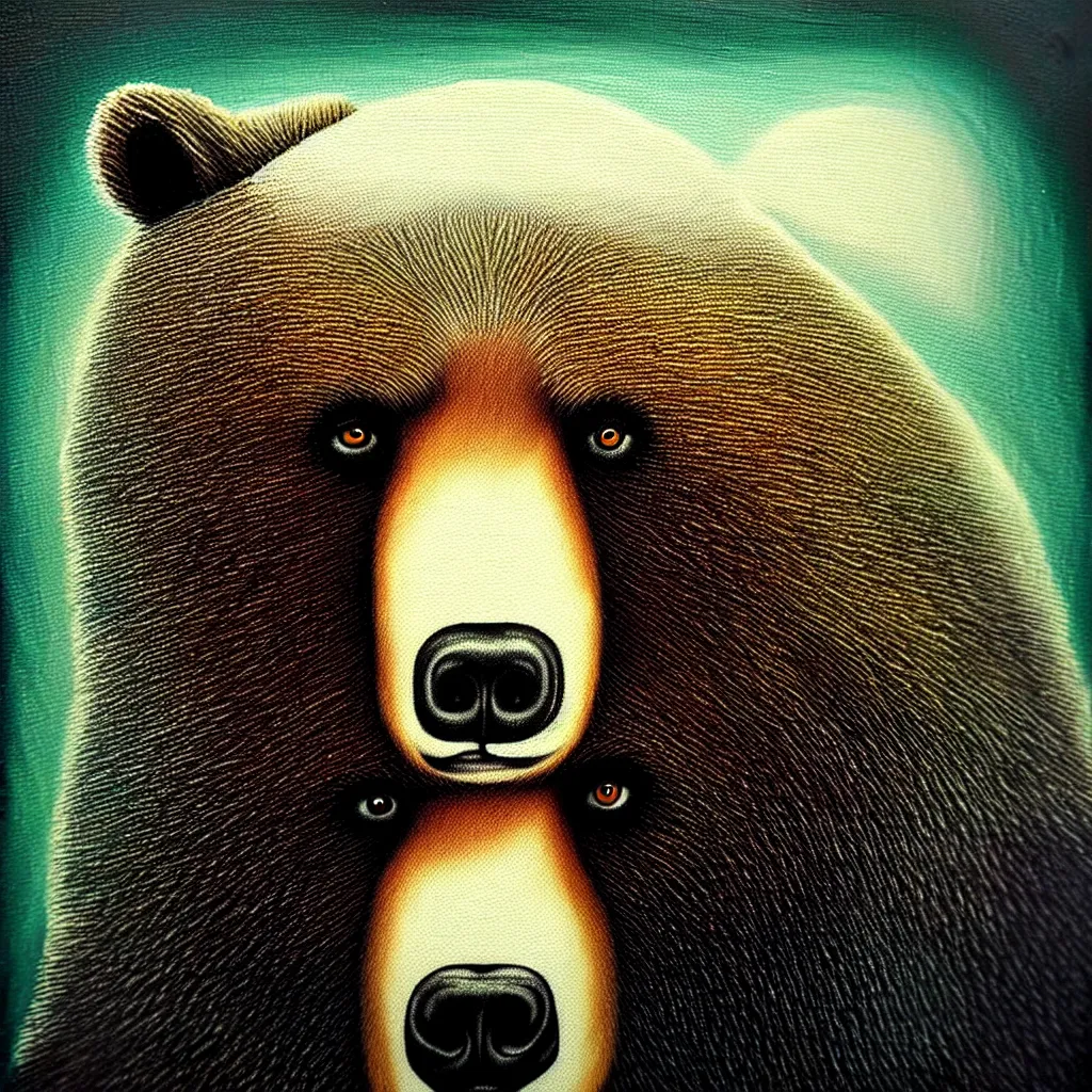 Prompt: a beautiful 3d closeup portrait painting a bear, in the style of alexander jansson, symmetry, fantasy, sharp and focused, high definition .