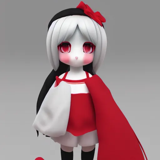 Image similar to cute fumo plush of a girl who traded her soul for her beauty, black and red and white, vray