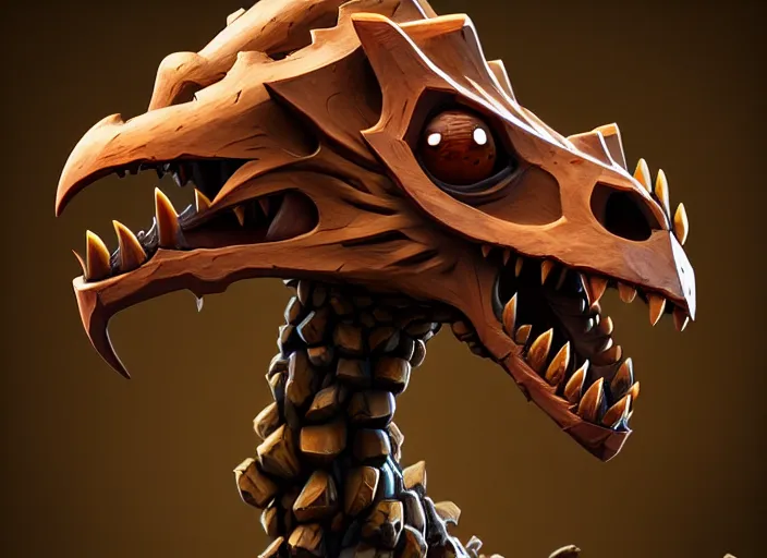 Image similar to brown wooden festeroot dragonskull treant head, stylized stl, 3 d render, activision blizzard style, hearthstone style, darksiders art style, greg rutkowski style