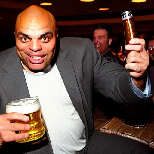 Prompt: Charles Barkley drinking a beer, Las Vegas