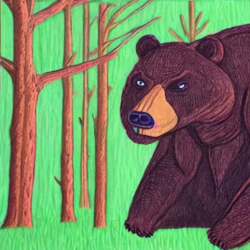 Prompt: bear in the forest, high quality art in the style of HAIDA,
