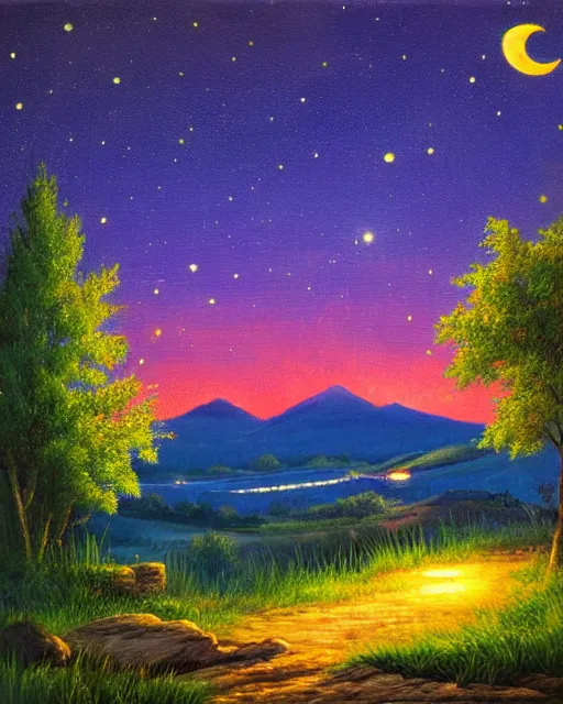 Image similar to scenic view of summer night, ultradetailed,,