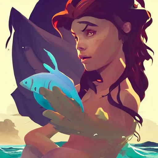 Image similar to painting mermaid treasure on sea of thieves game avatar hero smooth face median photoshop filter cutout vector, behance hd by jesper ejsing, by rhads, makoto shinkai and lois van baarle, ilya kuvshinov, rossdraws global illumination