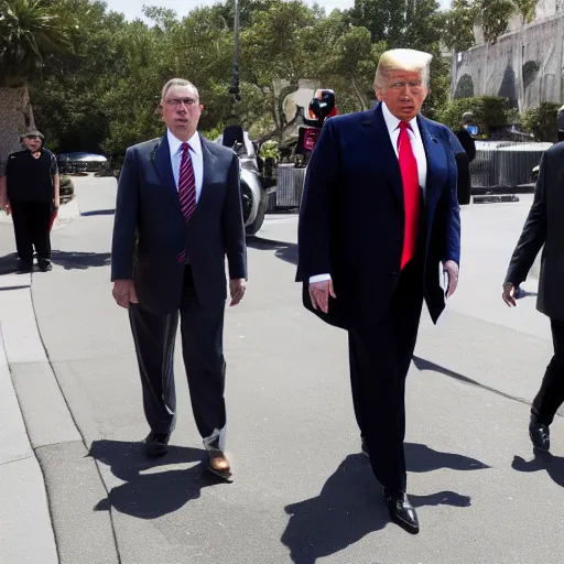 Image similar to trump doing a perp walk for being a traitor who stole nuclear secrets