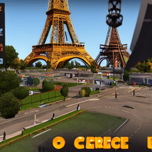 Prompt: eiffel tower in demolition simulator, in game screenshot