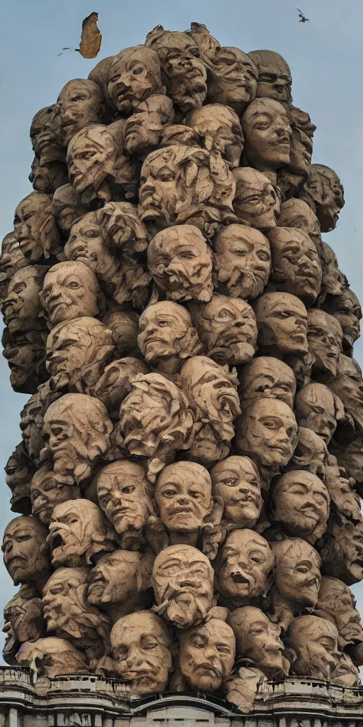 Image similar to colossal grotesque flower proletariat statue made from Lenin heads in the middle of abandoned early soviet constructivist cityscape, Stalinist architecture, ultradetailed by Hayao Miyazaki and Josan Gonzalez and Makoto Shinkai and Giuseppe Arcimboldo and Wes Anderson