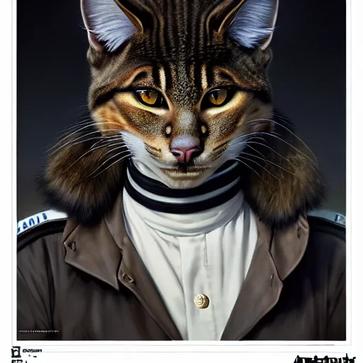 Prompt: portrait painting of a friendly tabaxi police officer with black and white fur, ultra realistic, concept art, intricate details, eerie, highly detailed, photorealistic, octane render, 8 k, unreal engine. art by artgerm and greg rutkowski and magali villeneuve and alphonse mucha