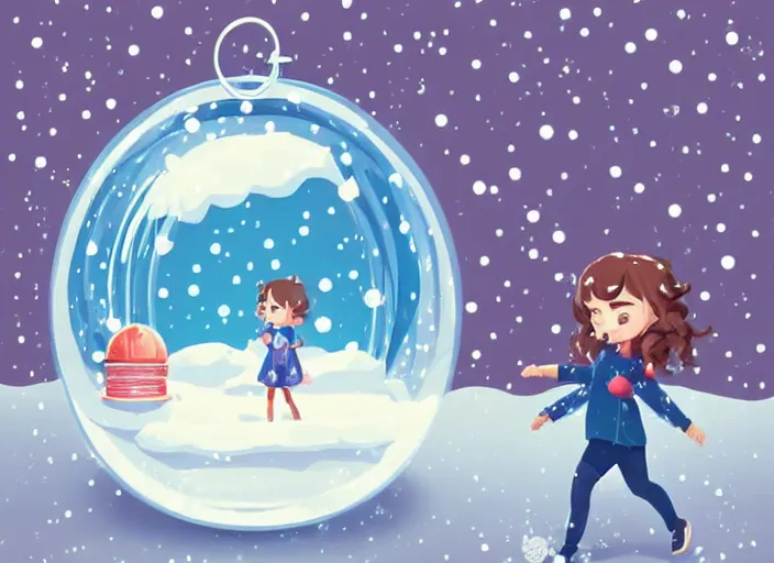 Image similar to little girl with short wavy curly light brown hair looking into a snow globe. clean cel shaded vector art. shutterstock. behance hd by lois van baarle, artgerm, helen huang, by makoto shinkai and ilya kuvshinov, rossdraws, illustration, art by ilya kuvshinov