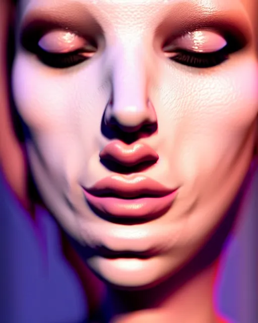 Image similar to beautiful female, attractive facial features, haze, model, intricate, symmetrical face, makeup, sephora, maybelline, studio, reflections, cinematic, filmic, vsco, concept art, artstation, elegant, model, gorgeous, vray, flim, octane render, ambient occlusion, prism details