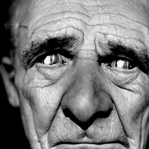 Image similar to a photo of a old man crying with glowing white eyes, photo by george hurrell