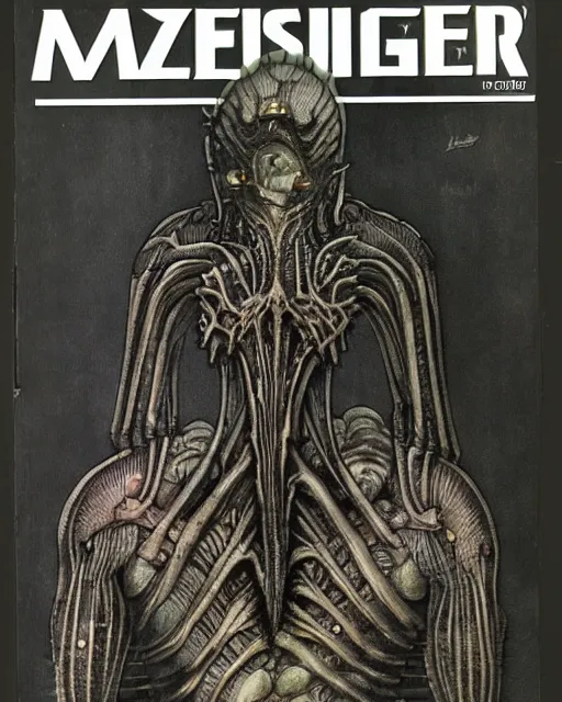 Image similar to videogame cover art, magazine by hr giger