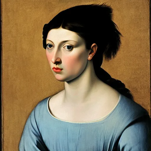 Prompt: frontal portrait of an ice blue - eyed woman, by caravaggio