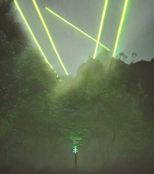 Image similar to lokah samastah sukhino bhavantu vertical green laser light, iphone 1 3 pro max, painting art, volumetric lighting, majestic light, ethereal, hyperrealistic, at night, epic, masterpiece, by reuben wu