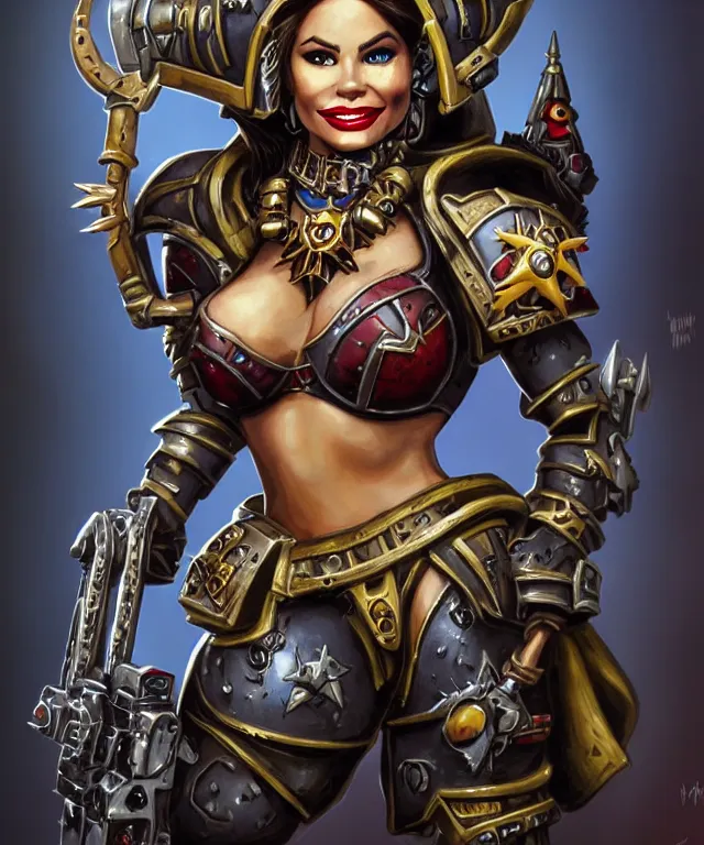 Image similar to Sofia Vergara as a battle sister from Warhammer 40k, portrait, highly detailed, intricate, concept art, artstation