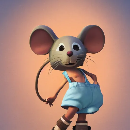 Image similar to in the style of studio ghibli, anthropomorphic mouse, female, wearing denim shorts and tank top, detailed, intricate, aesthetic, artistic, ambient occlusion, volumetric light effect, 8 k resolution