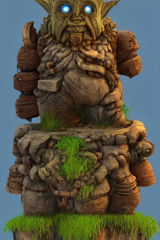 Image similar to zelda fantasy art giant golem troll wood rock greeble gemstone, global illumination ray tracing hdr fanart arstation by sung choi and eric pfeiffer and gabriel garza and casper konefal