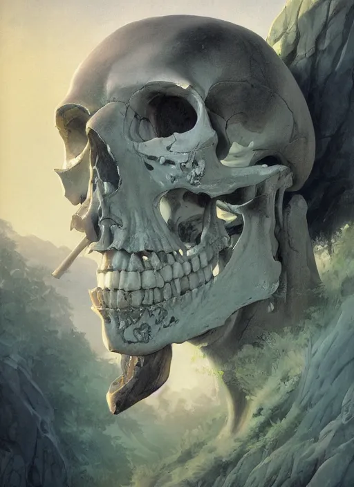 Prompt: a portrait of a male character, nose of skull, in a scenic environment by Ross Tran and by Jesper Ejsing and by Mikalojus Konstantinas Ciurlionis