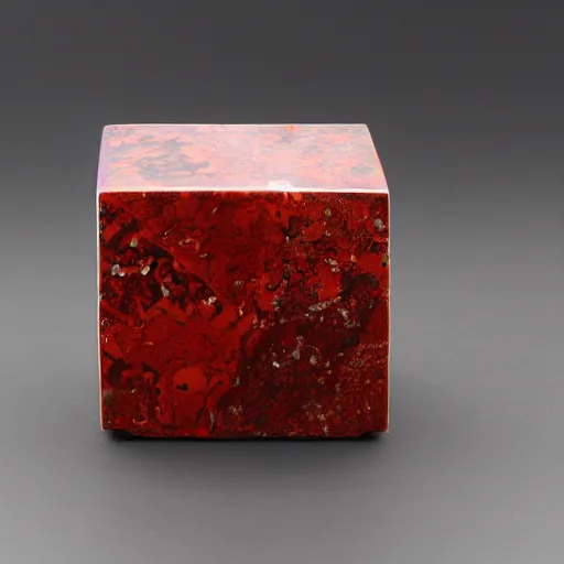 Prompt: a large cube made of red jasper