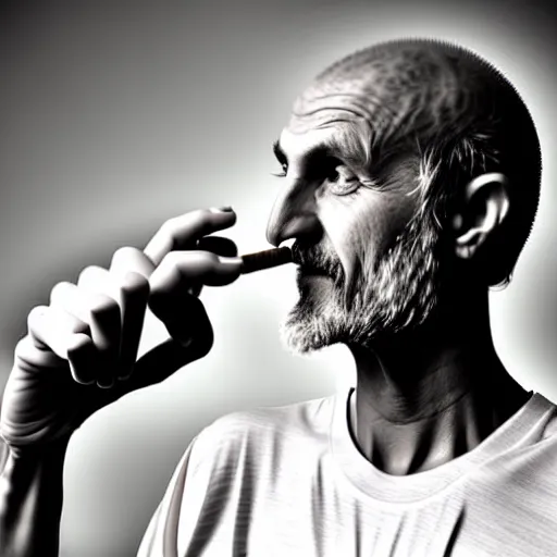 Image similar to very accurate photo, very coherent image, hyper realistic photo of a man holding a cigarette in a hand, by Omar Reda, Tim Booth, award-winning shot