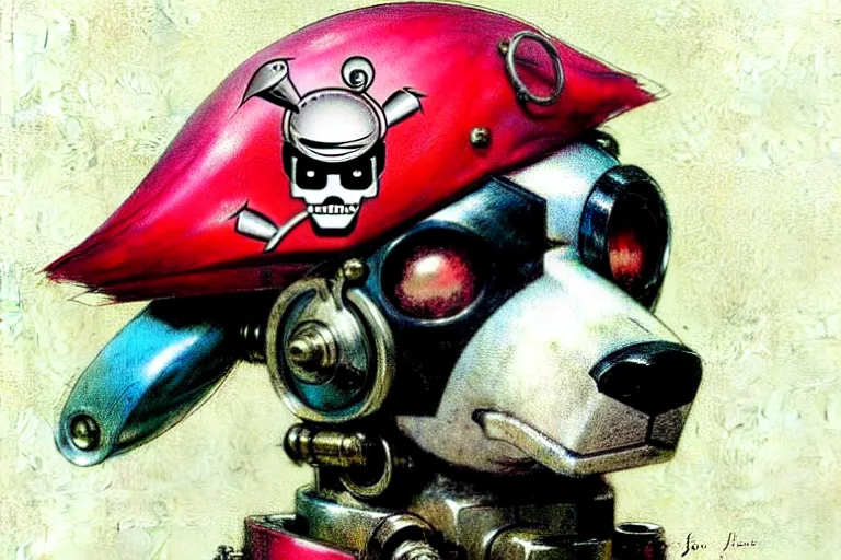 Image similar to pirate ( ( ( ( ( 1 9 5 0 s retro future robot android dog. muted colors. ) ) ) ) ) by jean baptiste monge!!!!!!!!!!!!!!!!!!!!!!!!! chrome red