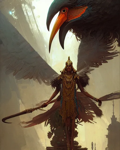 Image similar to wily ibis - headed thoth, fantasy character portrait, ultra realistic, concept art, intricate details, highly detailed by greg rutkowski, gaston bussiere, craig mullins, simon bisley