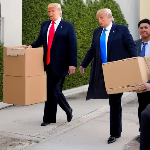 Image similar to donald trump leaving mar - a - lago with cardboard boxes, lego,