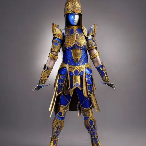 Prompt: full body photo of a female warrior lapis lazuli armour